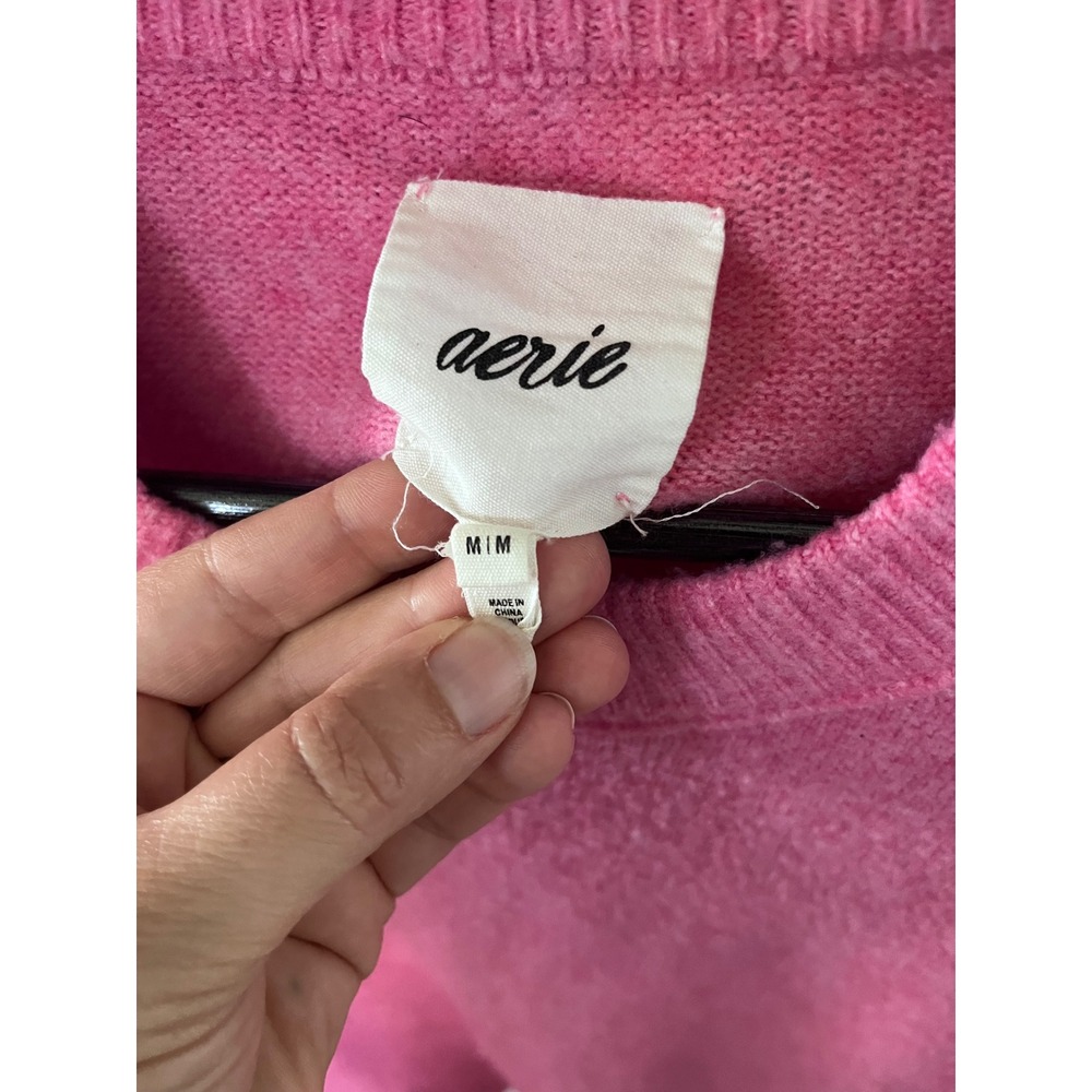 Aerie Womens Pink Oversized Crewneck Sweater Knit Pullover Medium M - Picture 9 of 9